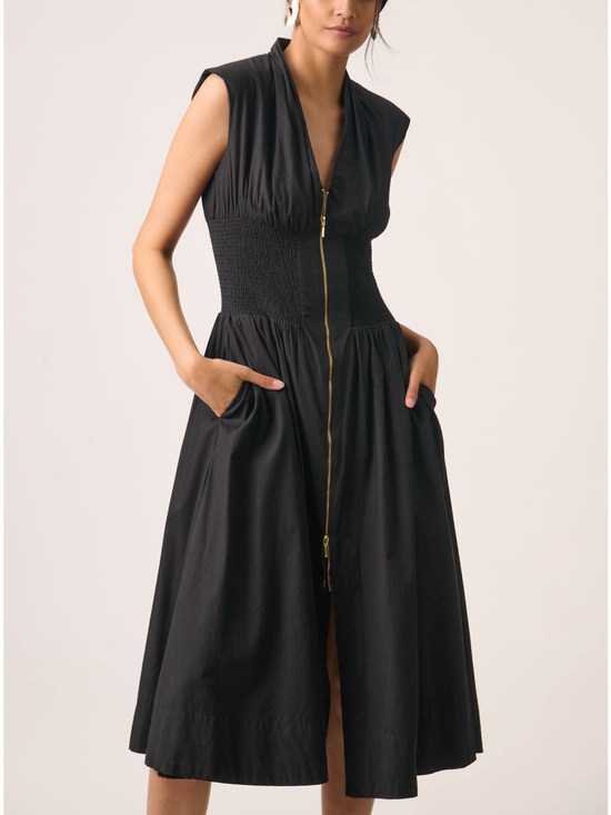 Anthropologie Dresses & Skirts - Anthropologie Black Midi Dress with Gold Zip